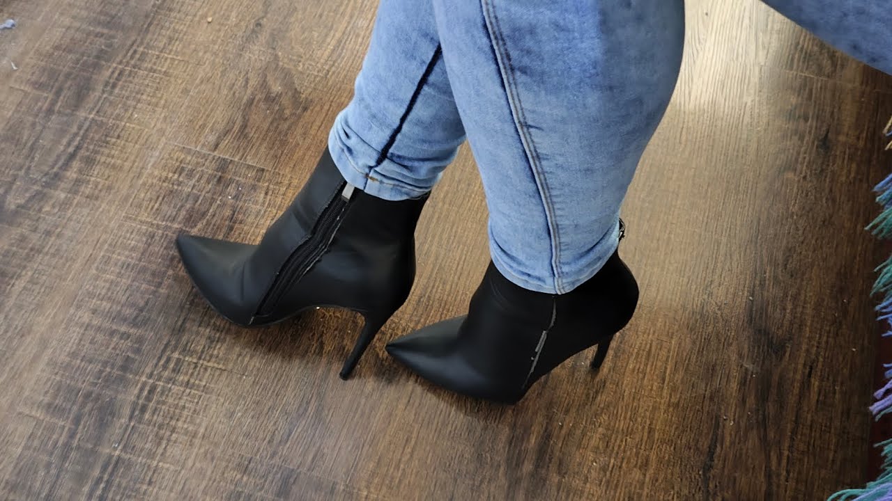 Walking in my pointy toe high heel ankle boots 