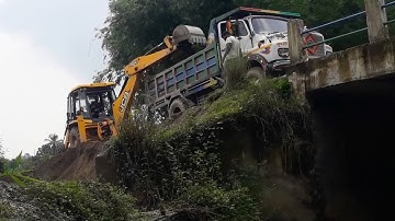 JCB Backhoe Loader Loading Soil Into Tipper - JCB Road Construction Working Video