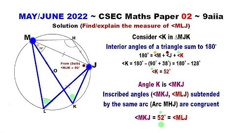 Paper2-CSEC-MATHS-341 ~ Circle Geometry & Inscribed Angles ~ May/June 2022 Number 9aiia