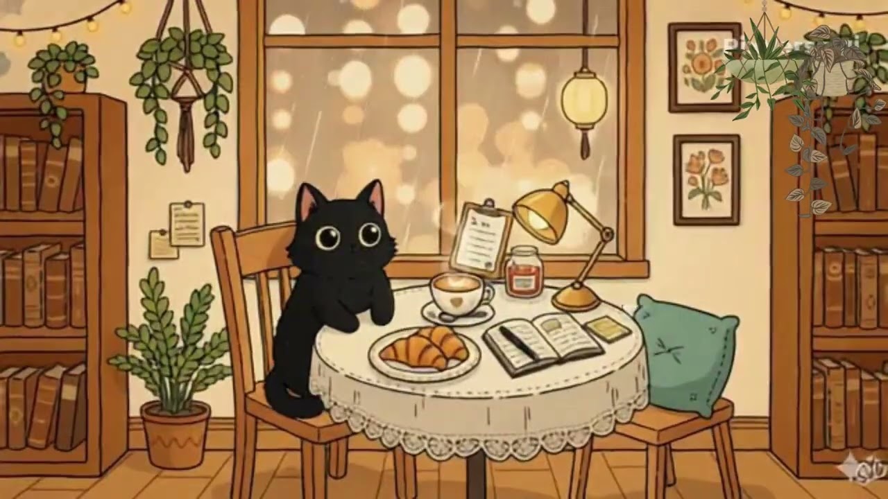 Rainy afternoon at the cat café ☕️🐈‍⬛ ^^ lofi piano mix for studying and productivity
