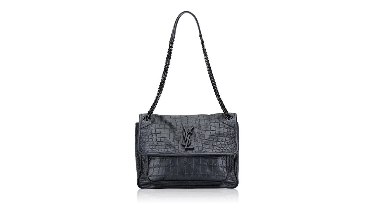 Saint Laurent Croc Embossed Niki Monogram Medium Shoulder Bag