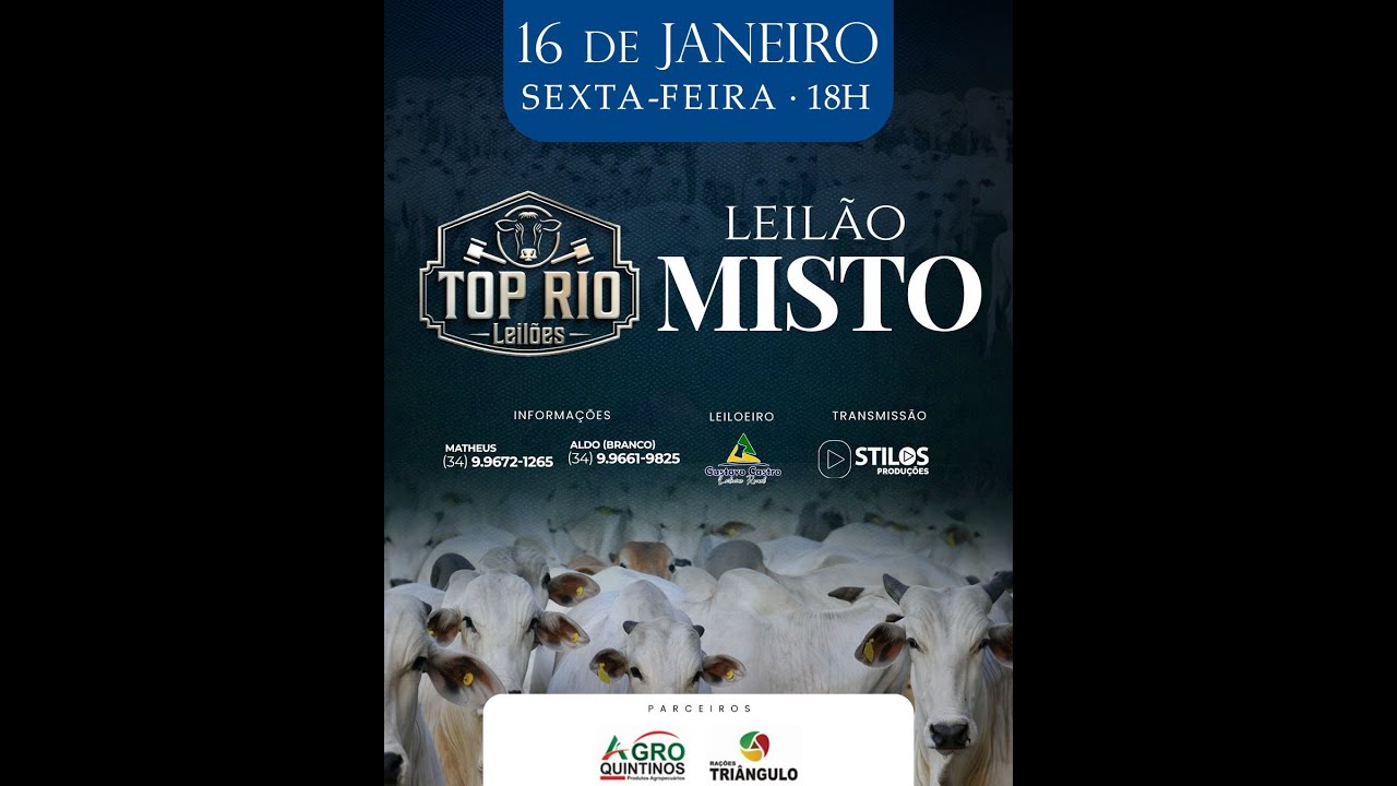 LEILÃO MISTO 16/01/2026 - TOP RIO LEILÕES - RIO PARANAÍBA-MG