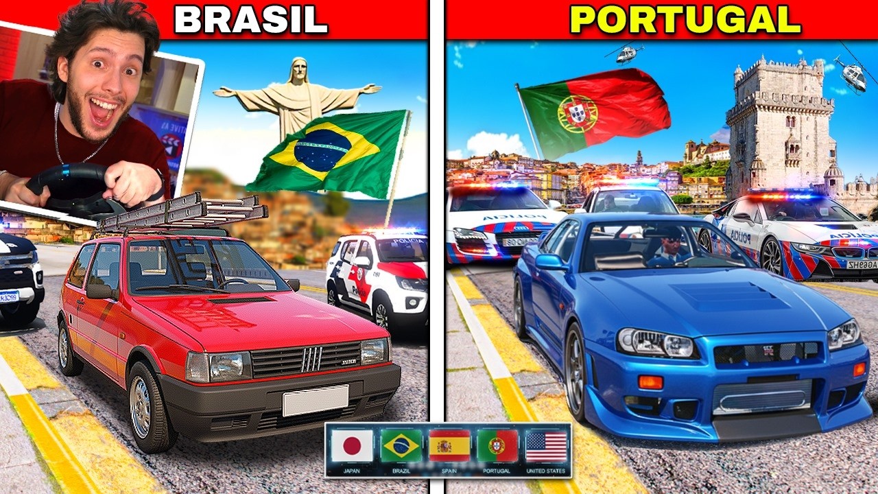 Dei FUGA em 5 PAÍSES DIFERENTES!! GTA 5 rp!