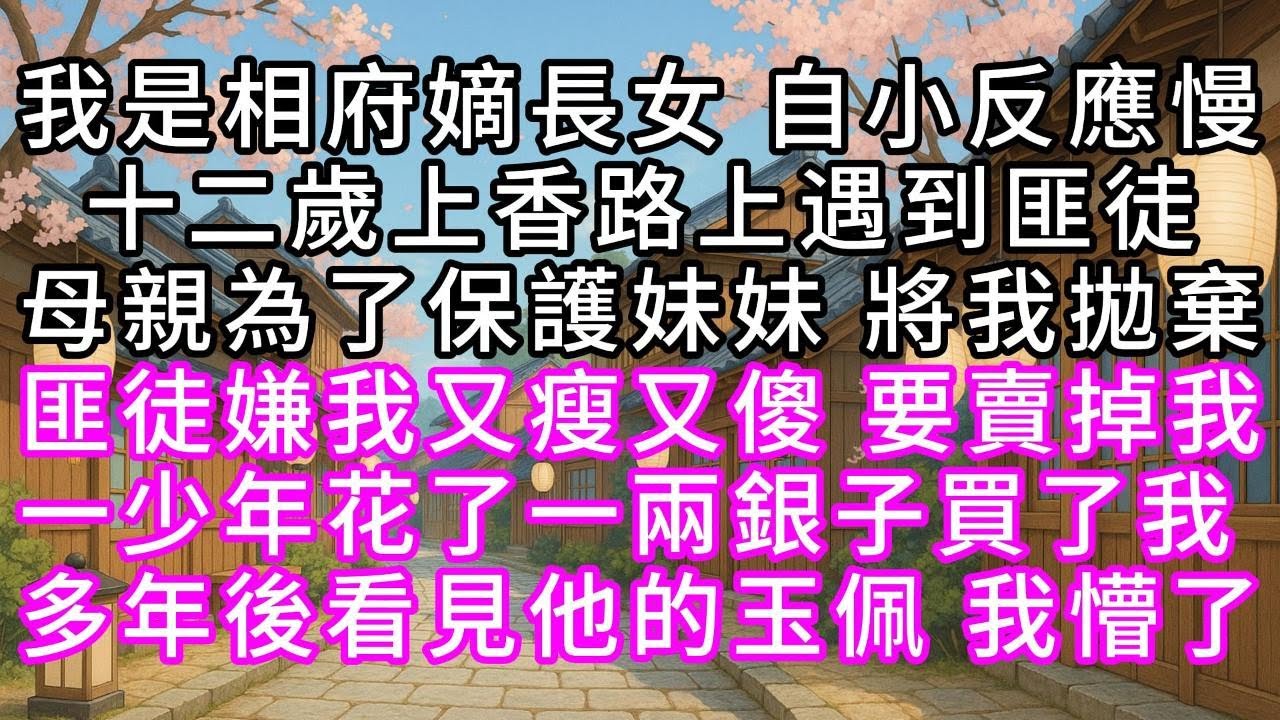 我是相府嫡長女，自小反應慢，十二歲上香路上，遇到匪徒，母親為了保護妹妹，將我拋棄，匪徒嫌我又瘦又傻，要賣掉我，一少年花了一兩銀子買了我，多年後看見他的玉佩，我懵了#幸福人生 #為人處事 #生活經驗