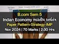 Indian Economy ભારતીય અર્થતંત્ર | Paper Pattern-Strategy-IMP | | B.com Sem 5 | Nov 2024