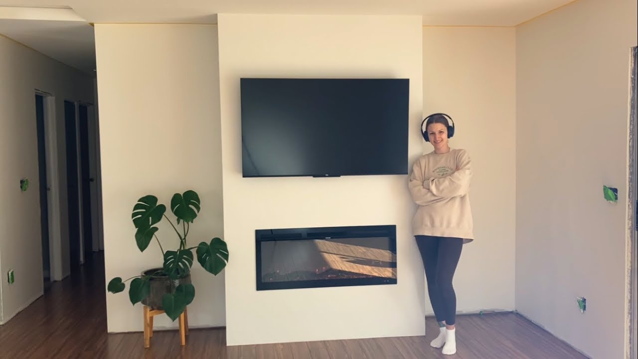 DIY Electric Fireplace | Textured Surround and Recessed TV Mount