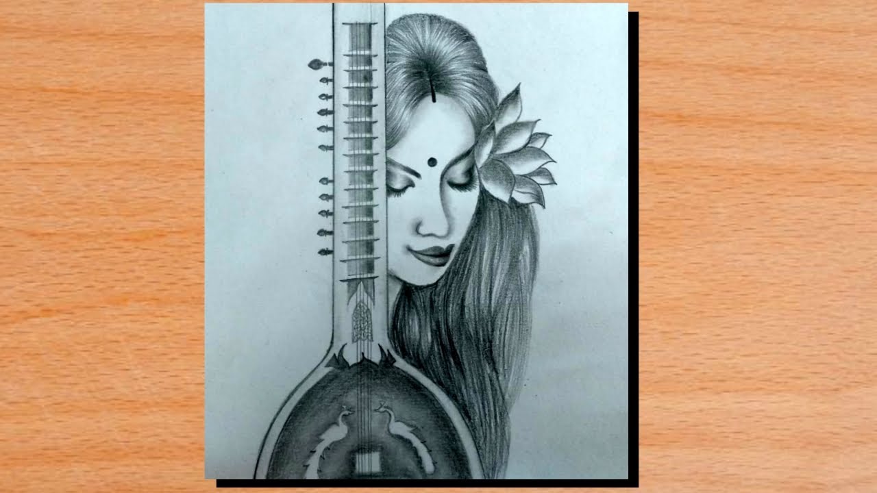 Drawing Girl With Tanpura In Pencils Easy For Beginners YouTube