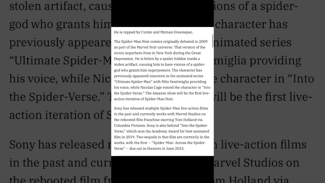 Spider-Man Noir Is Getting A Live-Action Series At Amazon