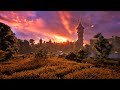 Enchanting spring sunset ambience experience journey to wizards tower by the lake 