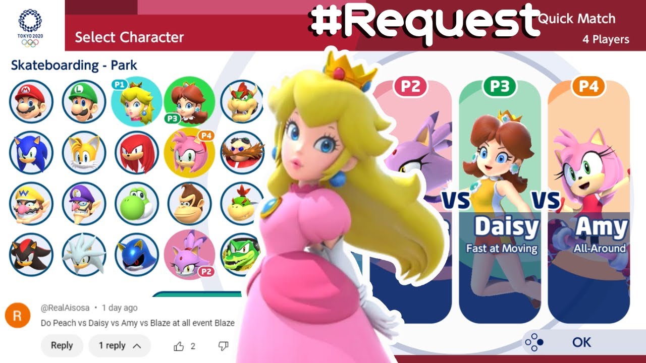 MARIO AND SONIC AT TOKYO 2020 | Gameplay (4 Players) | Peach VS Daisy VS Amy VS Blaze