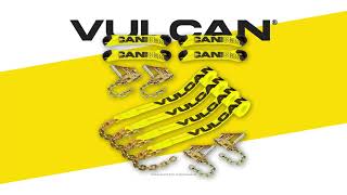 VULCAN 8-Point Roll Back Vehicle Tie Down Kit with Chain Tails on Both Ends- 4 Pack - Classic Yellow