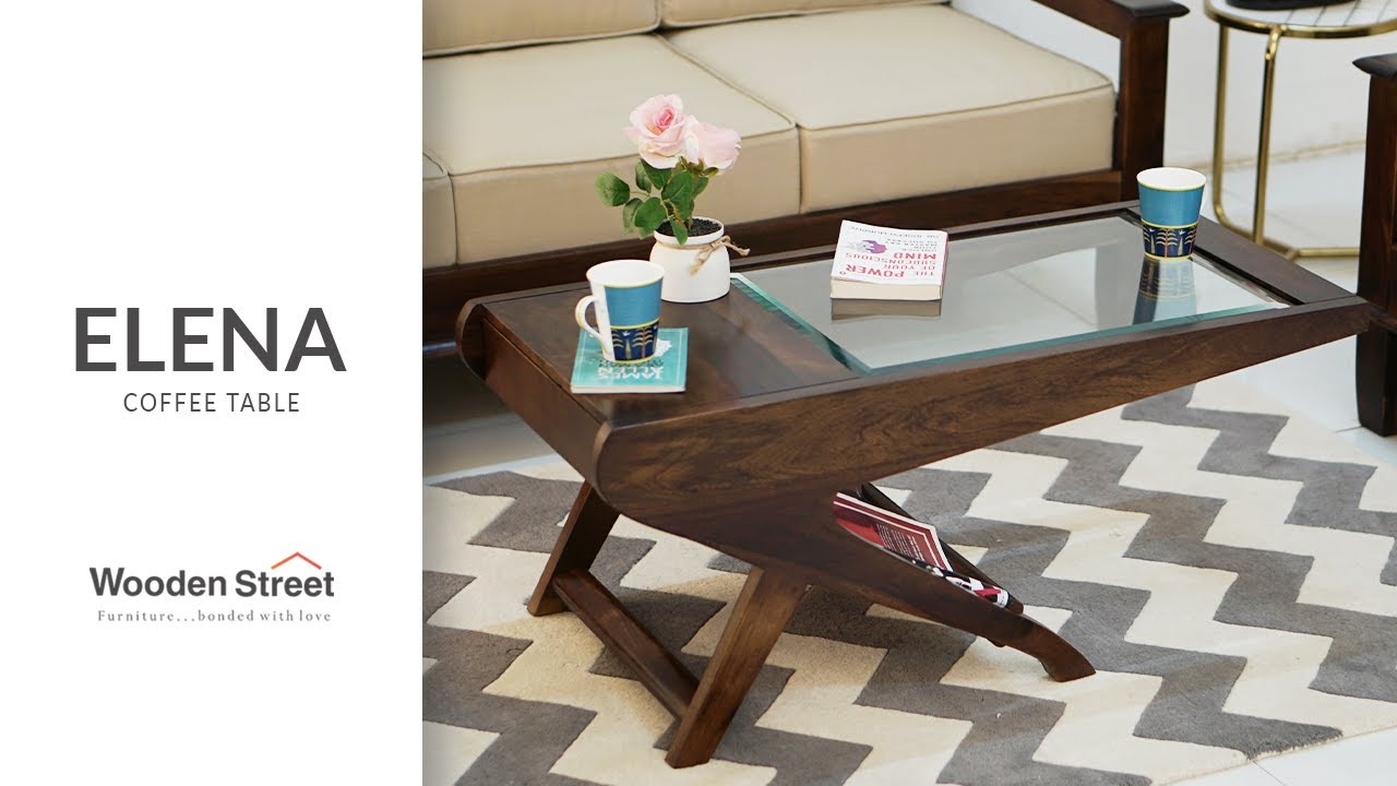 Elena Glass Top Coffee Table (Walnut Finish) | Coffee Table Design | WoodenStreet