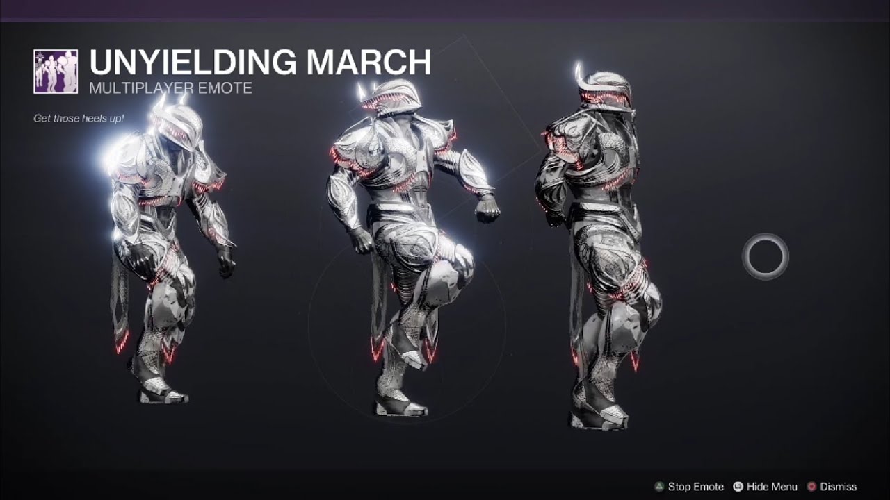 Unyielding March multiplayer emote Bright Dust Weekly cosmetics for