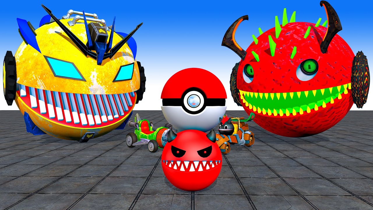 MS PACMAN & NEW RED PACMAN VS TWO YELLOW MONSTER PACMAN FIGHTING IN POKEMON 