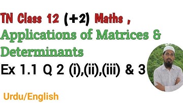 TN Class 12 Maths Applications of Matrices & Determinants |Ex 1.1 Q 2 & 3 in Urdu & English