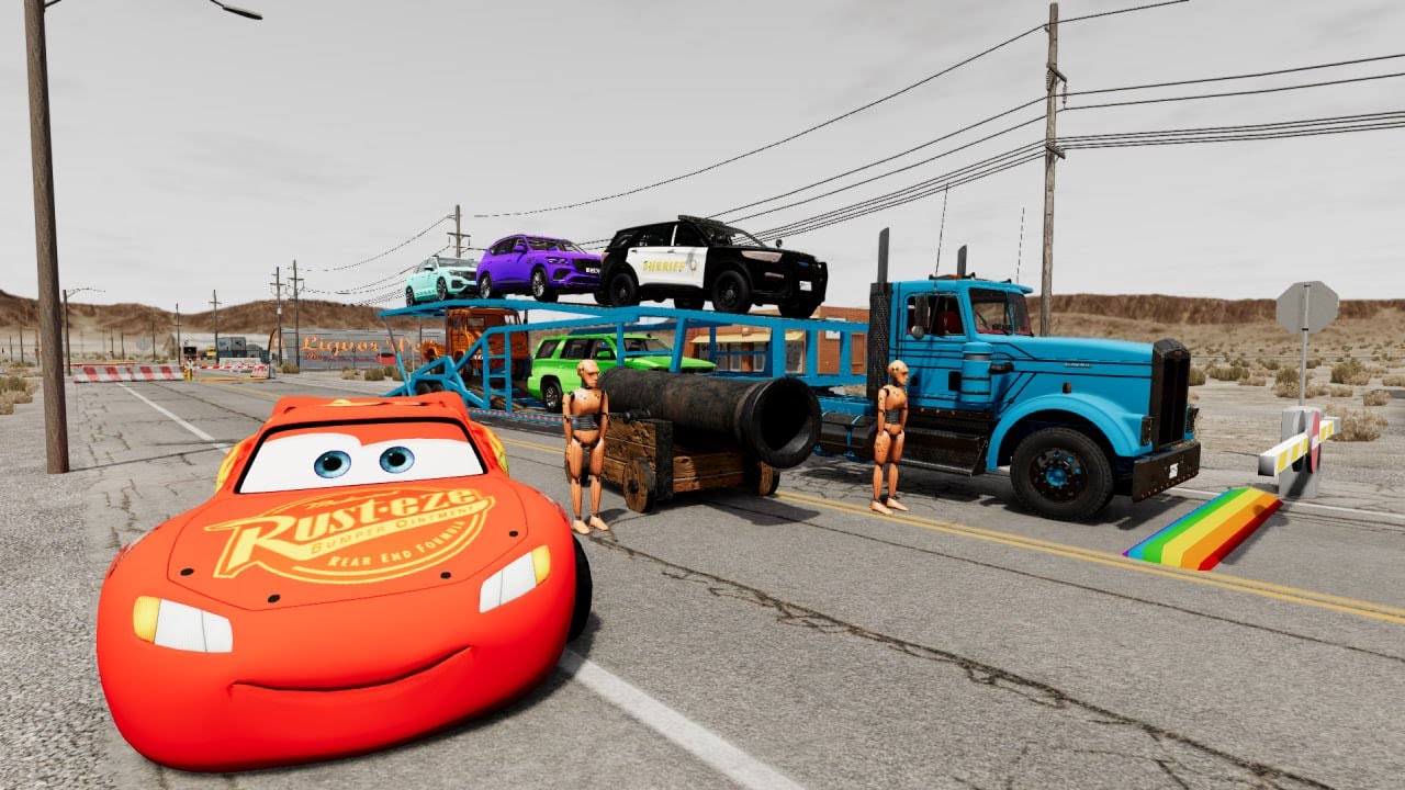 Flatbed Truck McQueen | Transportation with Truck - Pothole vs Car #24 | 