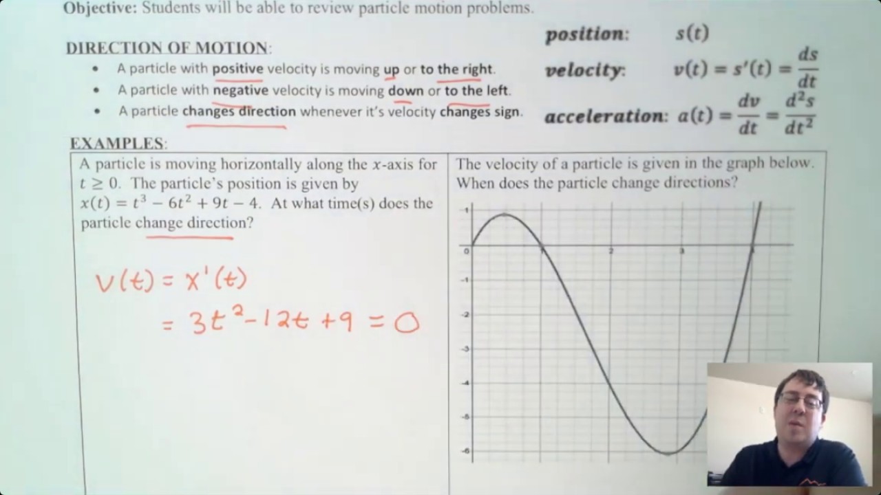 AP Calculus AB Lesson 7 Particle Motion YouTube