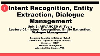 CSVTU VAC AI tools, Unit-03, Lecture-02: Intent Recognition, Entity Extraction & Dialogue Management