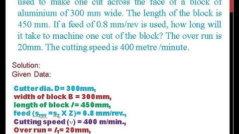 Machining Time Calculation for Milling Machine