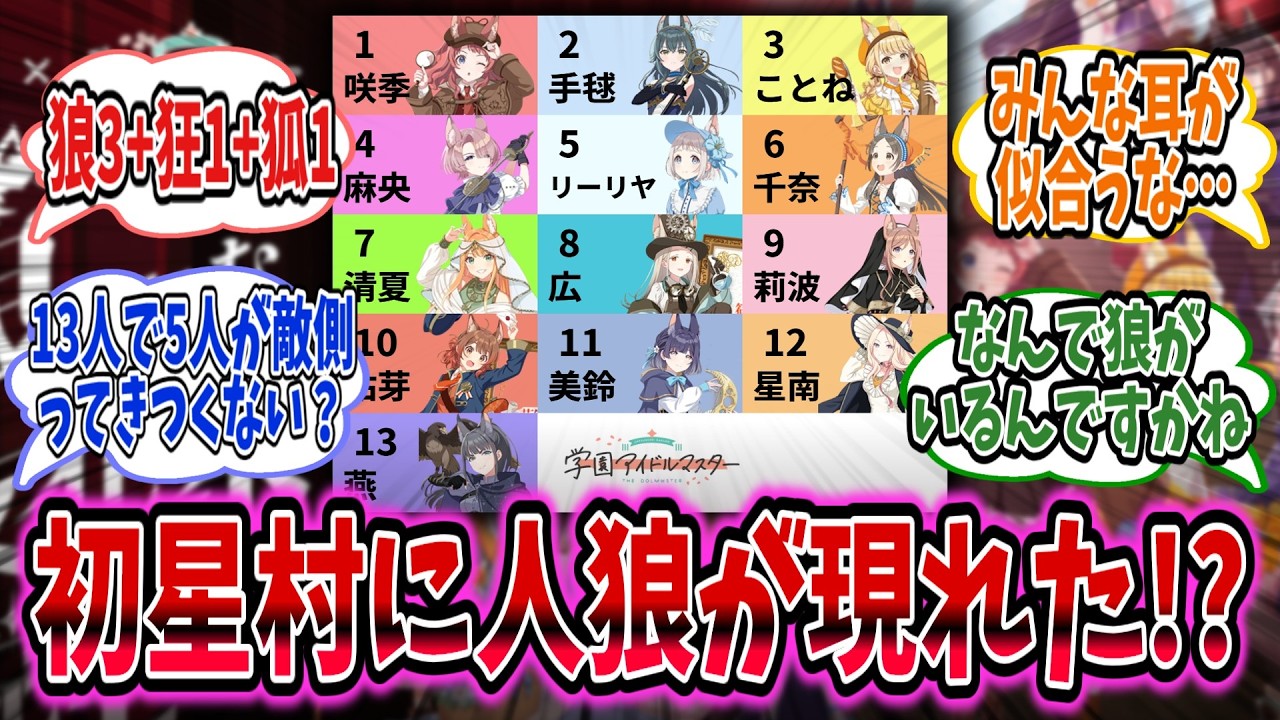 初星村に人狼が現れたが、潜伏狼のせいで初日は直観に頼らないければいけない!【学園アイドルマスター/学マス】