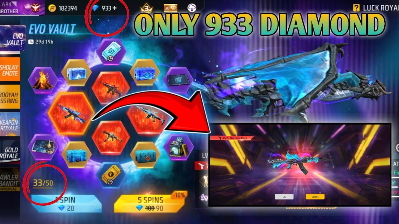 NEW EVO VAULT EVENT FREE FIRE | BLUE FLAME DRACO AK RETURN SPIN | EVO AK RETURN FREE FIRE NEW EVENT