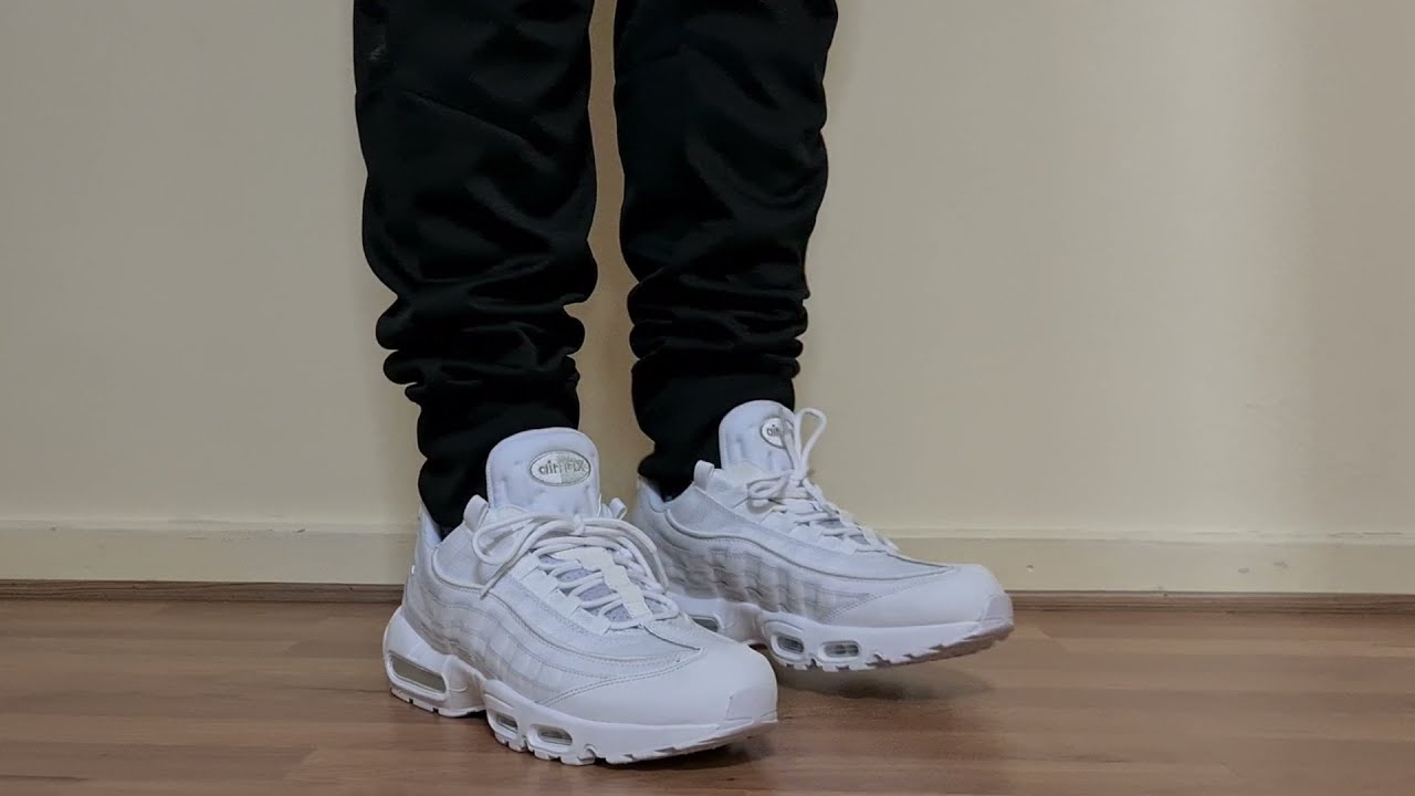 Nike Air Max 95 Essential Triple White - On Foot - YouTube