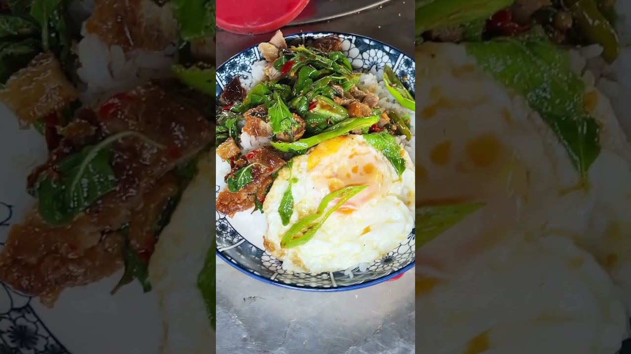 กะเพราหมูกรอบ40บาท ร้านริมคลอง พิษณุโลก