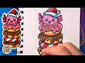 كيفية رسم كومة دونات سمندل عيد الميلاد اللطيفة درس تعليمي سهل باستخدام قلم بوسكا كاواي 