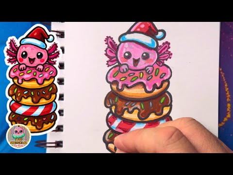 كيفية رسم كومة دونات سمندل عيد الميلاد اللطيفة درس تعليمي سهل باستخدام قلم بوسكا كاواي 