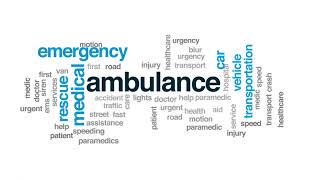 Ambulance animated word cloud, text design animation.