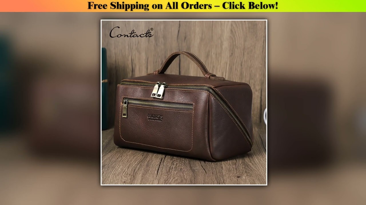 CONTACT'S Genuine Leather Cosmetic Bags for Men High Quality Makeup Bag Wash Bag Male Tote