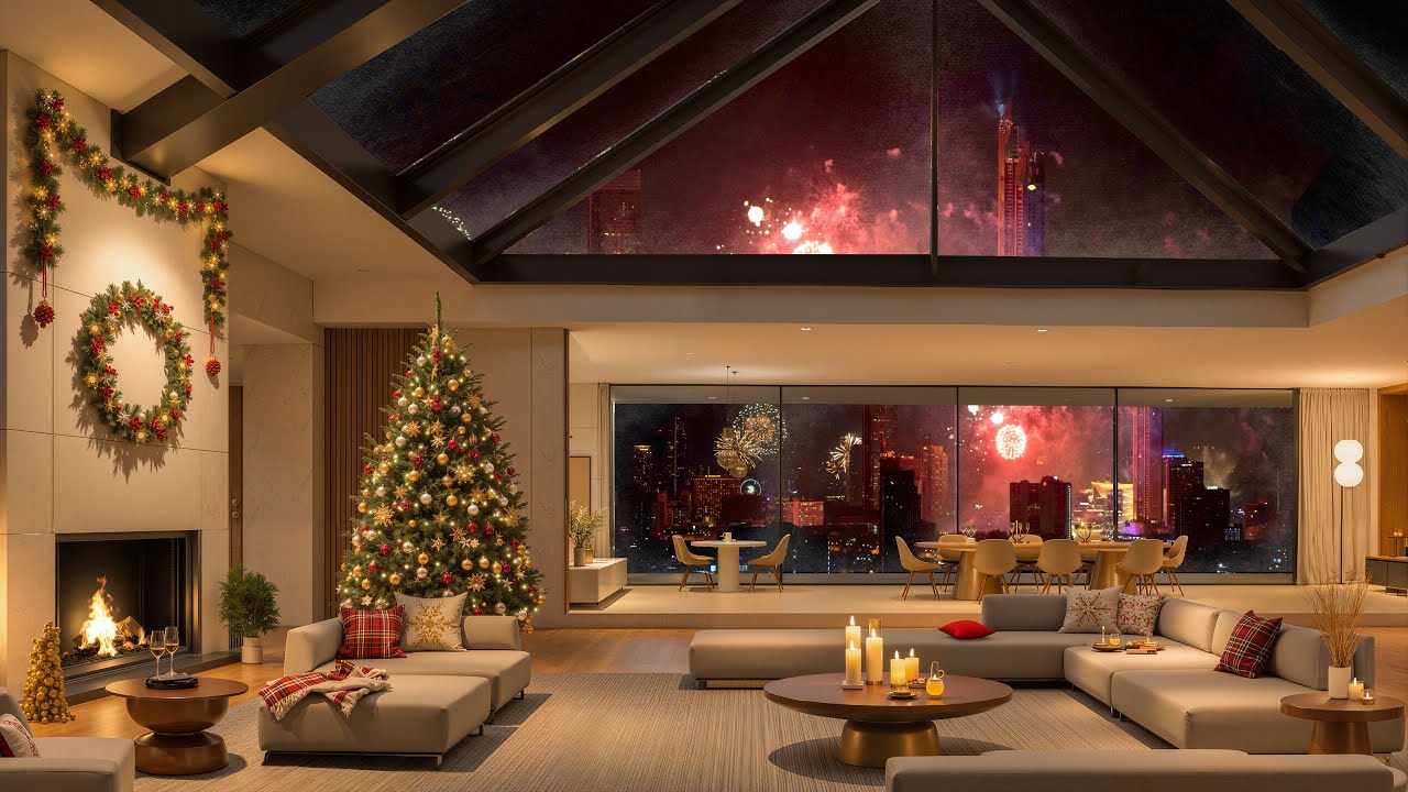 ✨ New Year 2026 Celebration | Elegant Cozy Jazz, Fireworks & Fireplace Ambience 🎆🔥