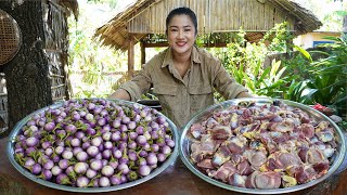 Yummy chicken gizzard and baby eggplant cooking  Amazing cooking video