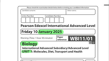 A level | Biology | Unit 1 | January 2025 | Pearson Edexcel |