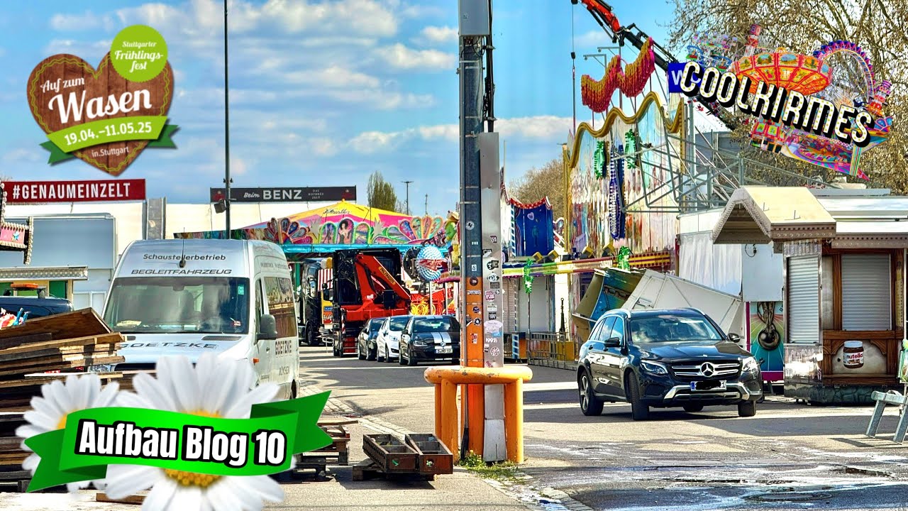 Stuttgart Frühlingsfest 2025 - So wächst das Frühlingsfest!Freifallturm & mehr [ Aufbau Blog 10 ]