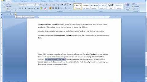 Intro to Word 2007, Lesson 3, Quick Access Toolbar & Mini Toolbar