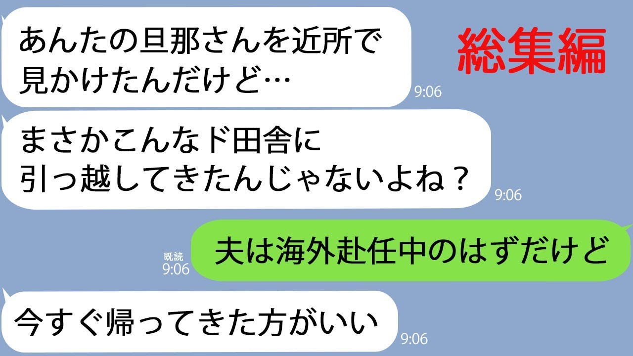 【LINE】夫「急な海外転勤で１年帰れなくなった」→数日後、田舎にいる母から夫の目撃情報が…【修羅場】【総集編】