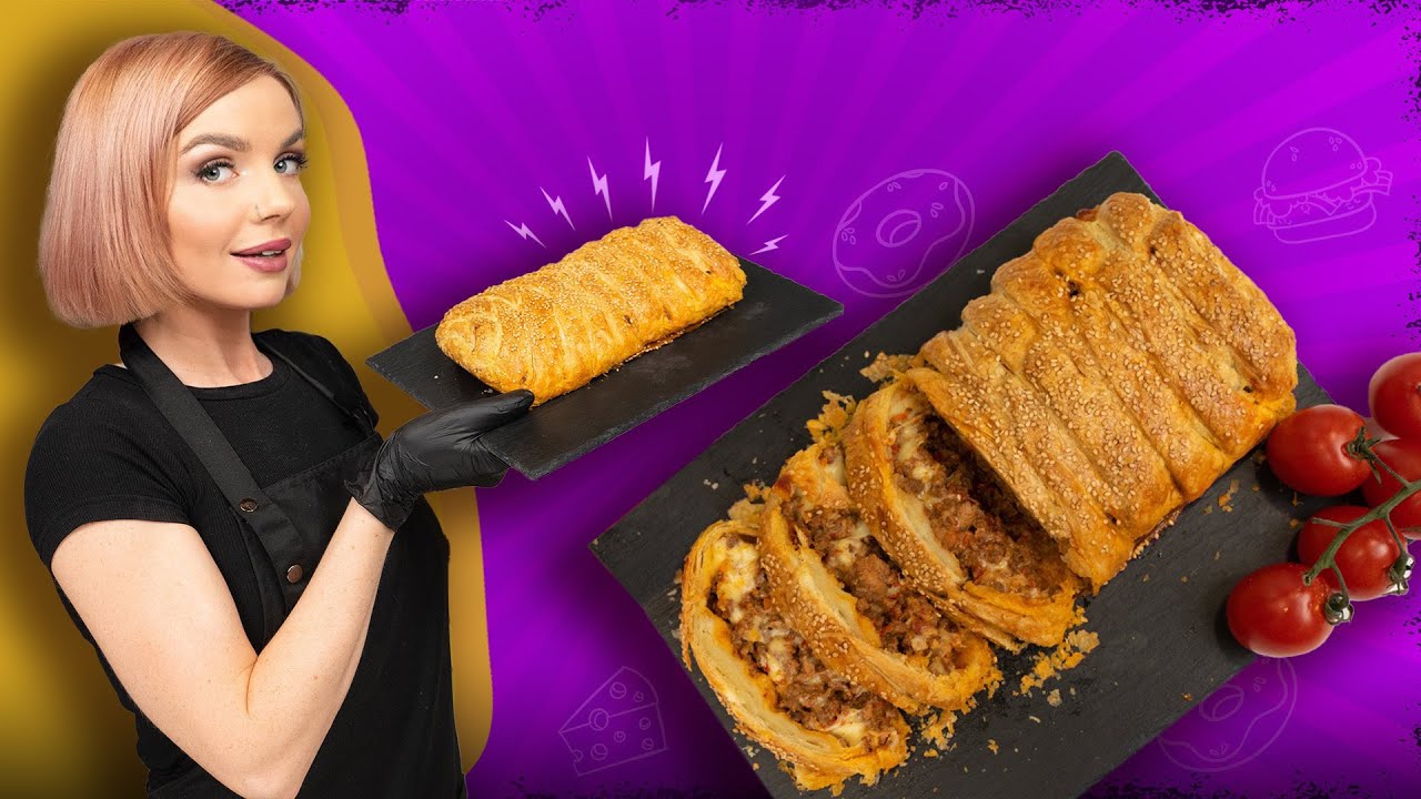 Мясной рулет из слоеного теста | Мясной Пирог из слоеного теста с ...
