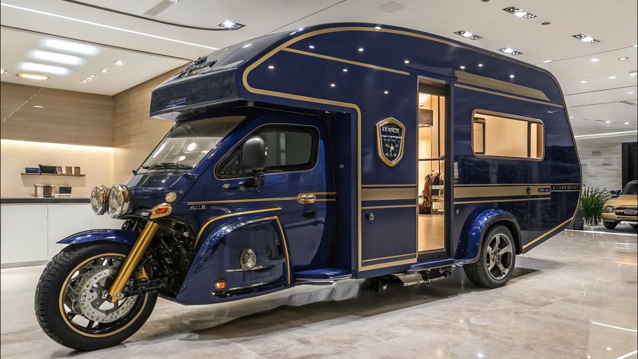 Этот трехколесный кемпер королевского синего цвета словно спустился к нам из будущего!