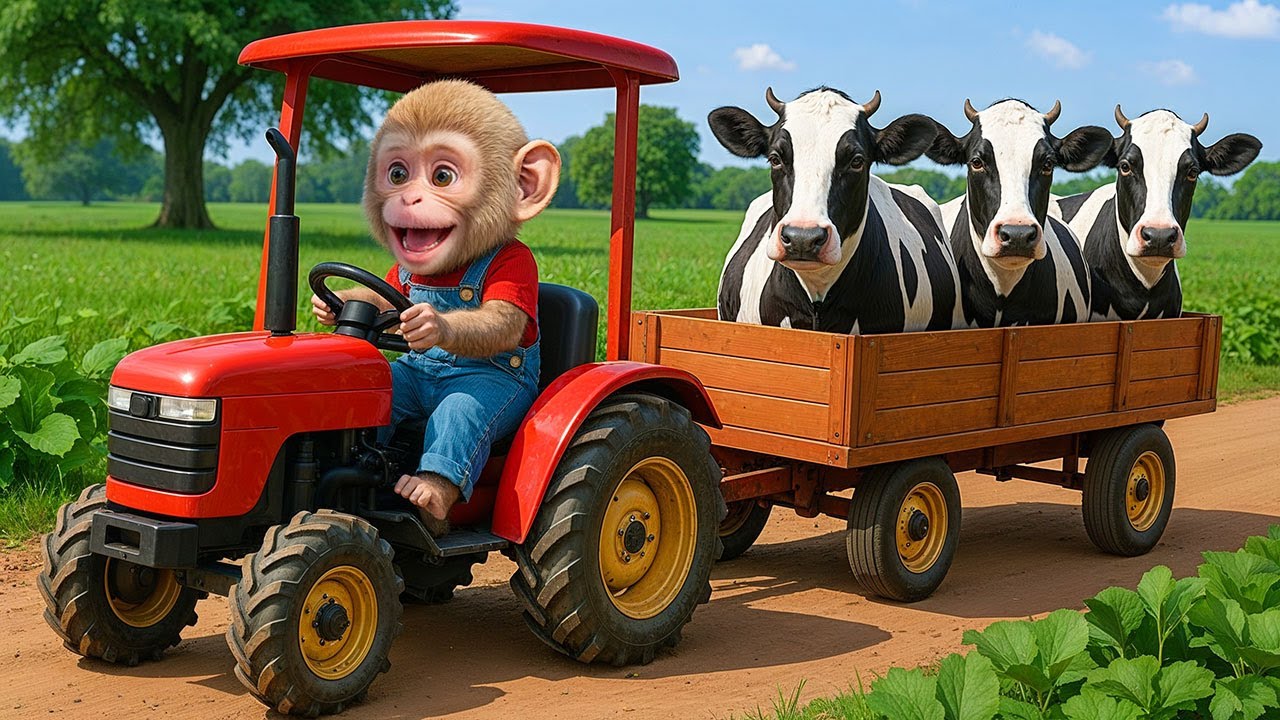 Baby Monkey Drives a Tractor to Rescue the Cows From a Super Storm 🌪️🐒💔