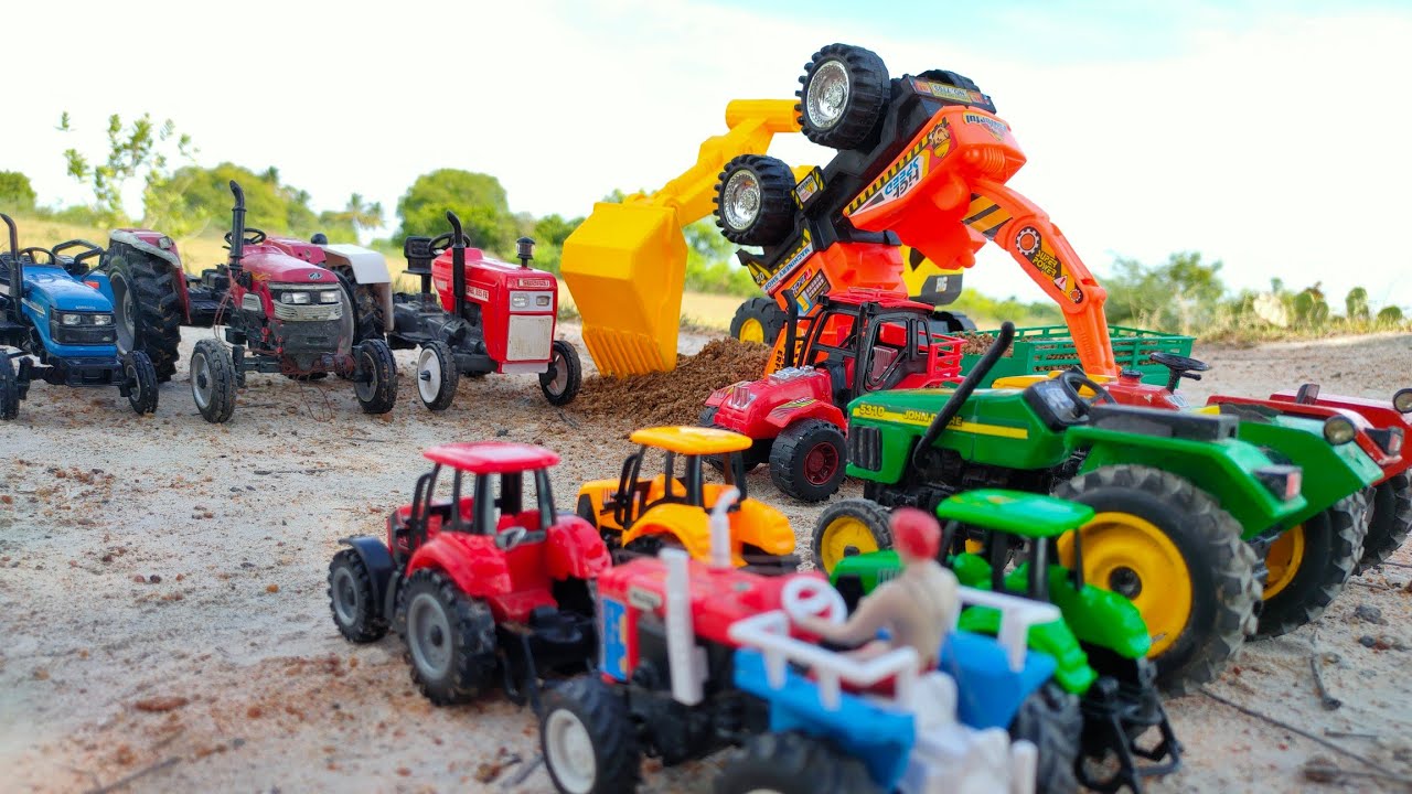 Toy JCB amazing stunt and toy Excavator full loaded sand to red farmtrac | Toy Tractor I Toyz Ology
