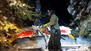 Dangerous Snowcat Ride! Chainsaw vs 25 Trees! PB 400 Crushing Sled Trails