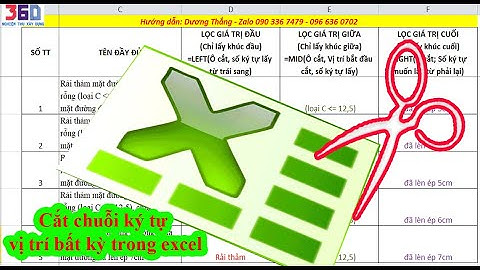 Cách cắt chuỗi ký tự đầu LEFT, giữa MID, cuối RIGHT muốn lấy trong excel