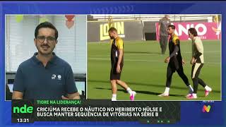 Líder da Série B, Criciúma enfrenta o Náutico no Heriberto Hülse