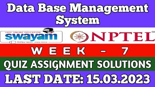 NPTEL Week 7 Database Management System Assignment 7 Answers | DBMS Week-7 Quiz Answers 2023 | NPTEL