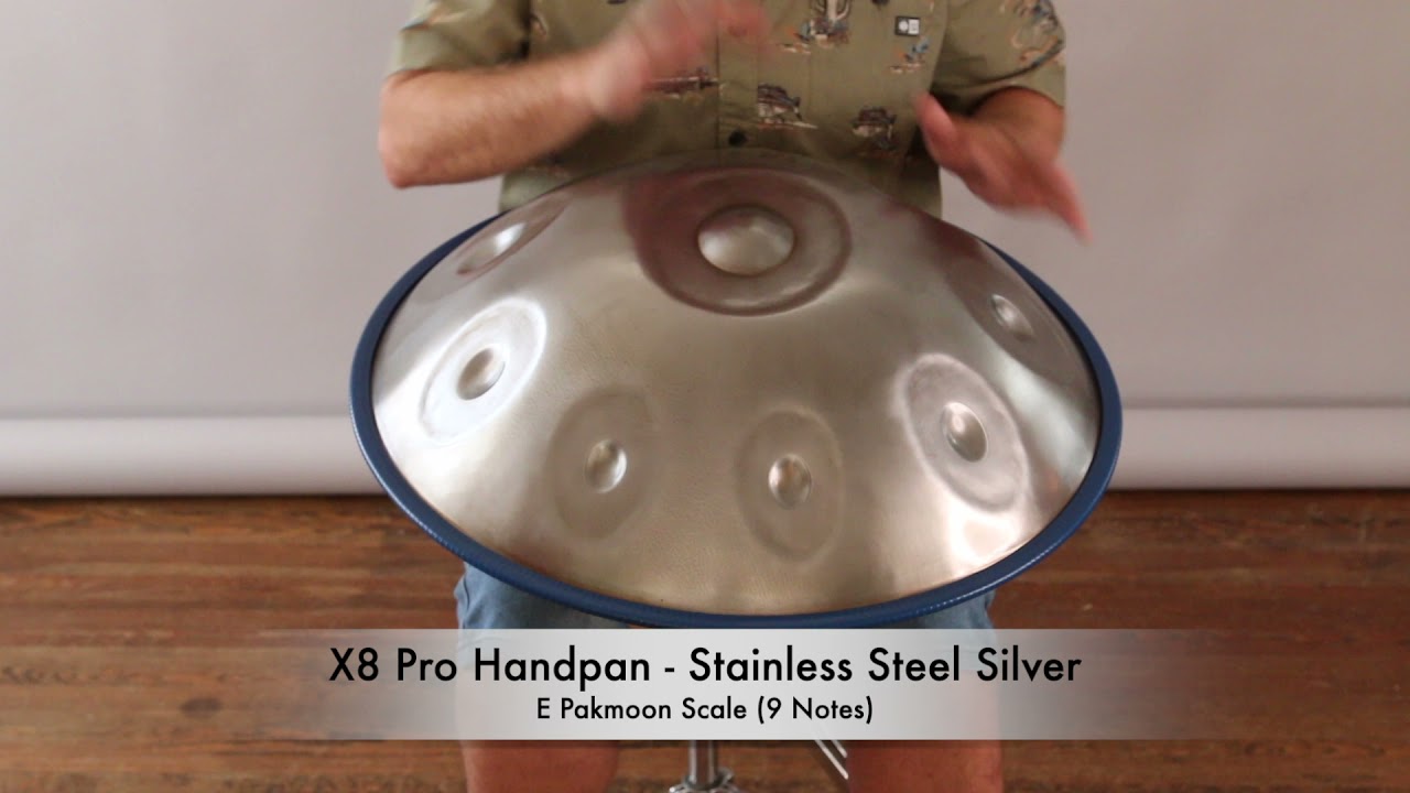 X8 Pro Handpan E Pakmoon Stainless Steel w/ Bag, E3/G#3, A3, B3, E4, F#4, G#4, A4, B4, 23-inches