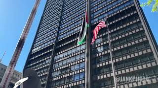 Chicago Protesters Raise The Palestinian Flag Above The American Flag At Daley Plaza