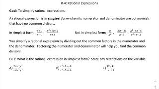 8.4 Algebra 2 Notes - Rational Expressions