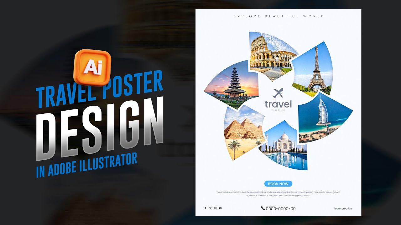 Modern Travel Poster Design in Adobe Illustrator | Illustrator Teachings | Creative Travel Poster