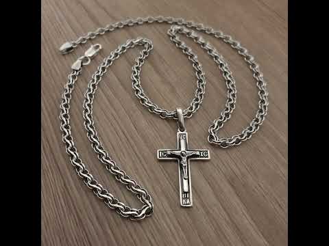 Срібна цепочка з хрестиком чоловіча. Срібний хрестик на ланцюжку струмок срібло 925. 55 см, відео 1